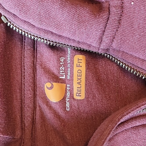 Carhartt kids Large 12/14 zip up light burgandy hoodie with pockets LOT F - Picture 6 of 10